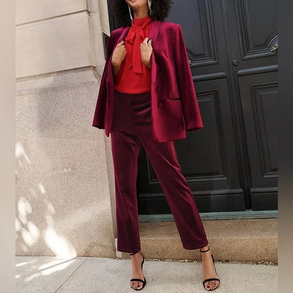 Express Red-Burgundy Velvet Sophisticated Double-Breasted Blazer Large